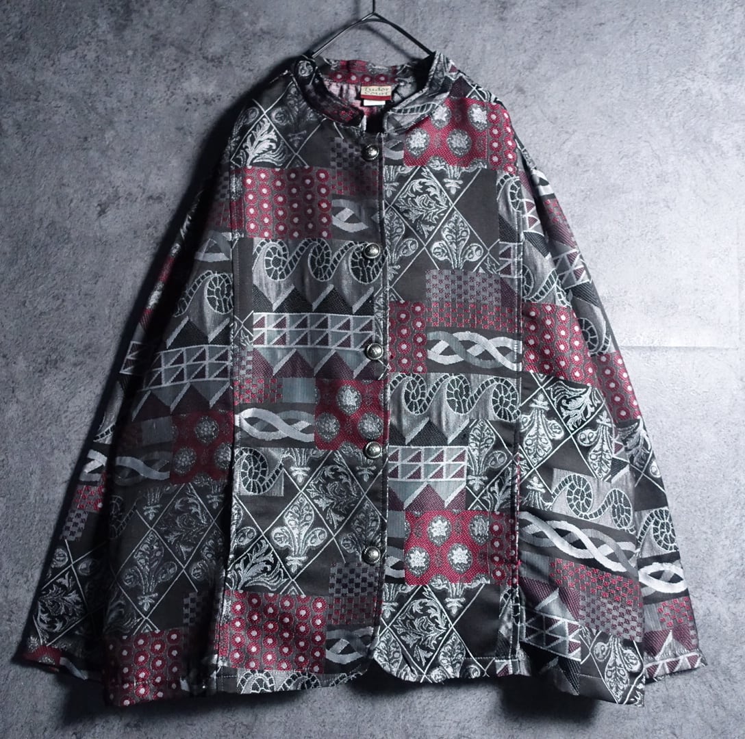 “Tudor Court” Multicolor Geometric Design Jacquard Jacket