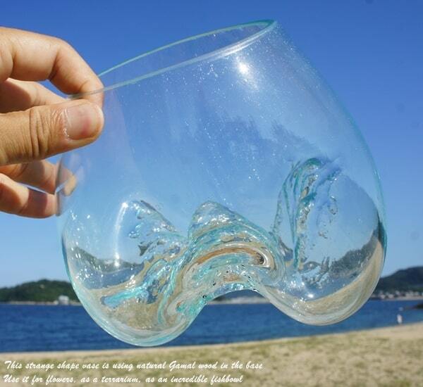 吹きガラスと天然木のオブジェS 金魚鉢 メダカ 水槽 アクアリウム