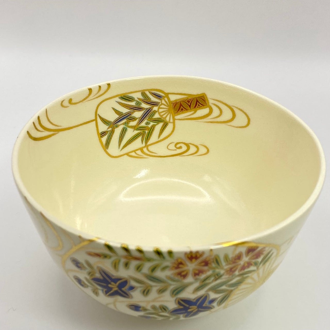 新品】茶碗 色絵 団扇 福本未来 共箱入 | 茶道具 錦玉堂