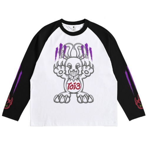 Claw Bunny Raglan L/S Tee 【White × Black】