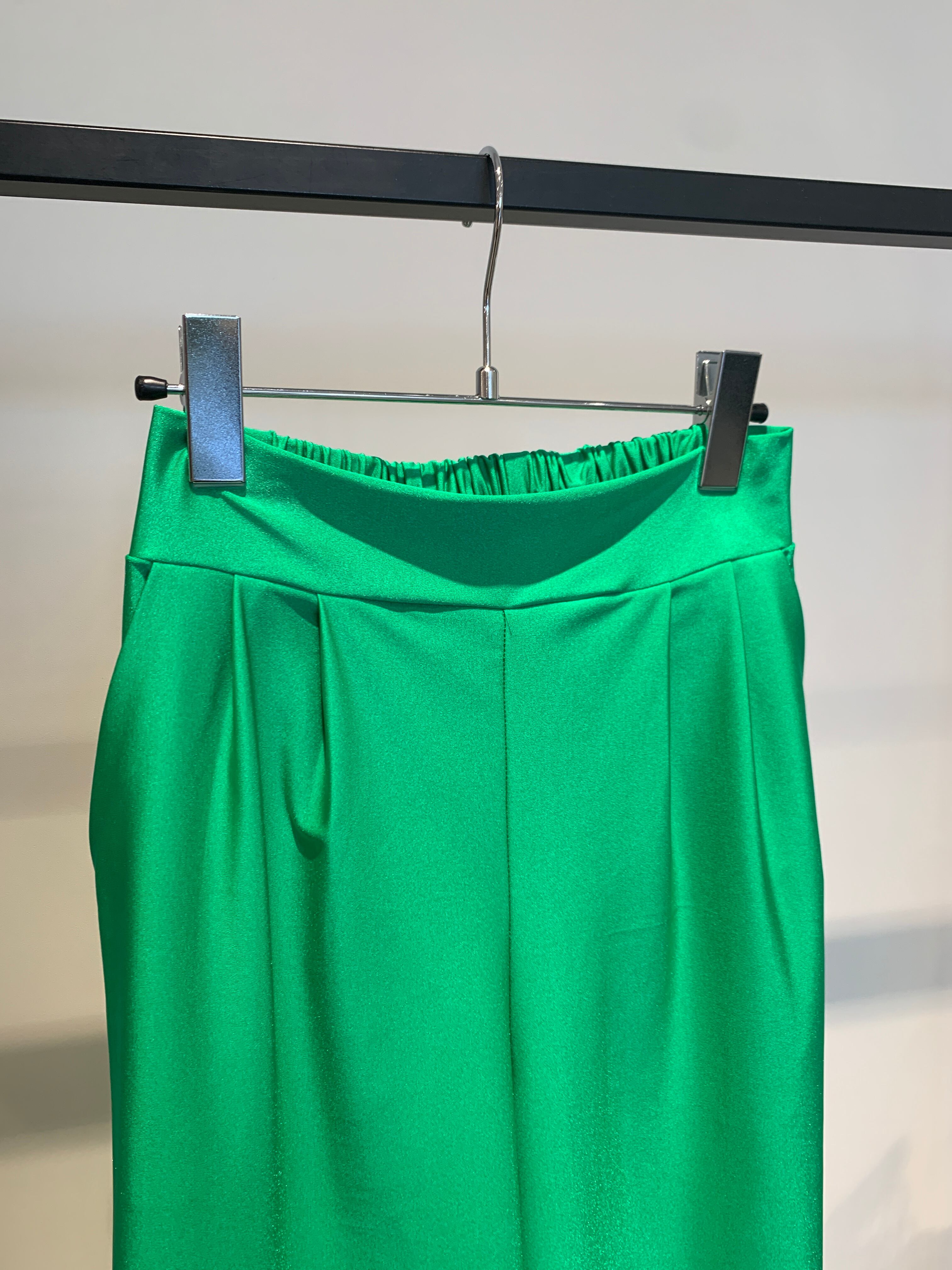 stretch satin tuck wide pants