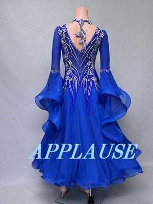 【新着】社交ダンス ドレス　スタンダード　モダンドレス　ライトネイビー　M   ST-25-10  デモ・競技用ドレス　発表会衣装　パーティドレス　ワンピース　舞台衣装