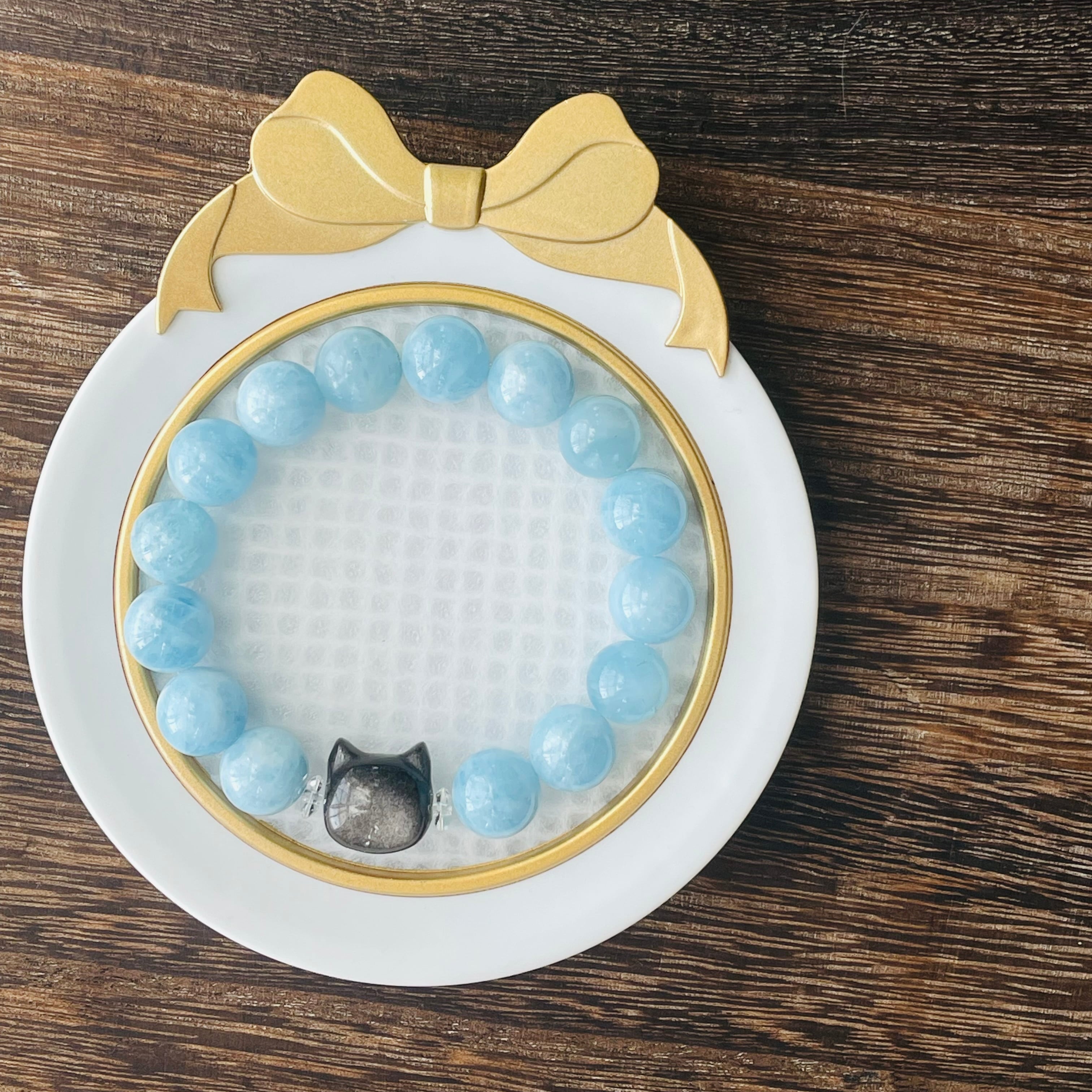 4335-⑭パワーストーン｜ブレスレット｜浄化・癒し｜ 猫雑貨 猫モチーフ 猫グッズ アクセサリー 天然石  3月誕生石 プレゼント ギフト レディース