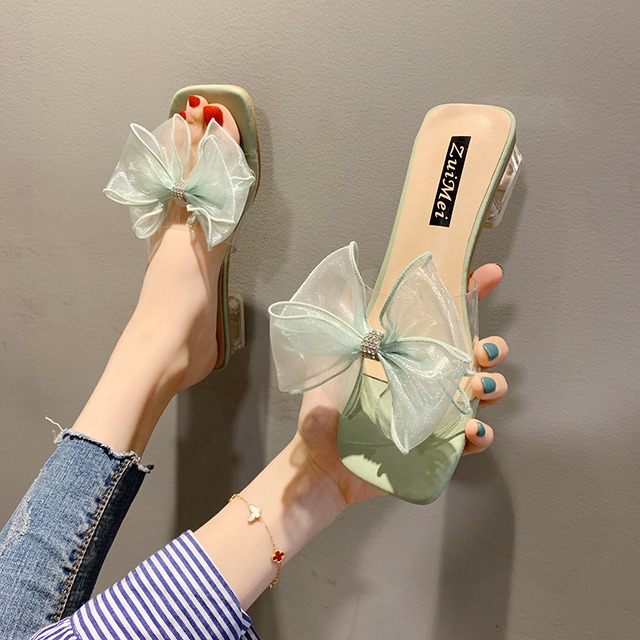 スリッパ女性insタイド2020新しい女性のファッションワイルドネットレッドオープントゥ厚い透明妖精風サンダル 部族の婦人靴4756782