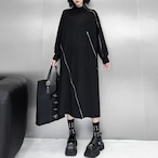 Diagonal Zipper Loose Long Dress(ME020)