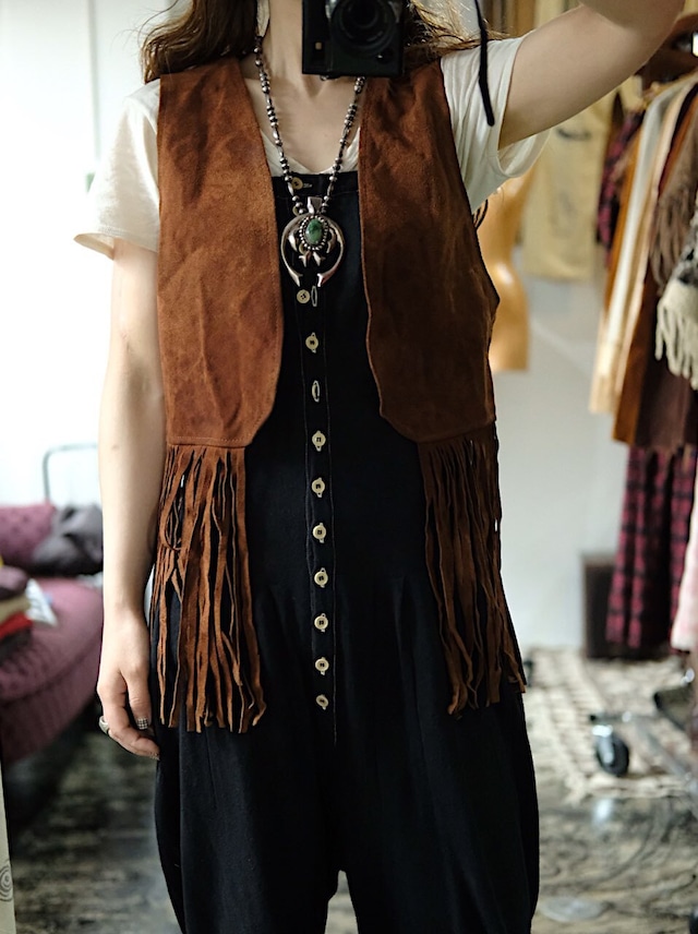 Suede leather fringe vest