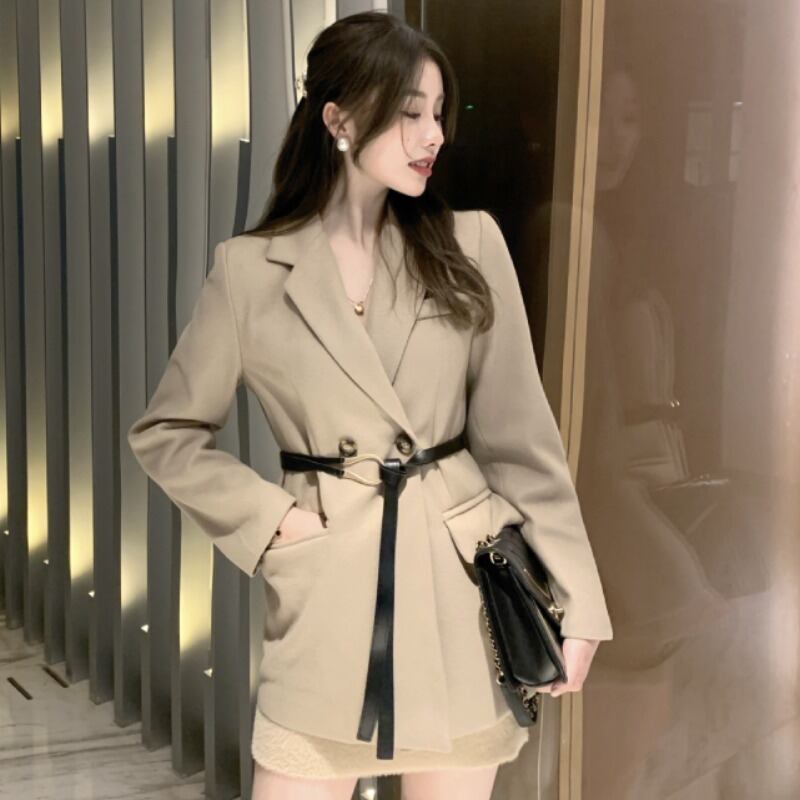 カーキコート オータムウィンタースタイルウェスト薄手ショート 秋物 冬物 ハーネス ベルト YY-ファッション47519230058