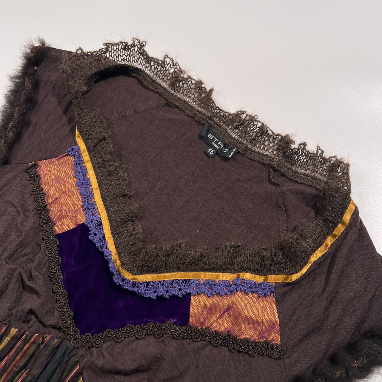 ETRO エトロ 毛皮付き ノースリーブ ニット トップス サイズ 46 /ダークブラウン系/イタリー製/エトロファーイースト