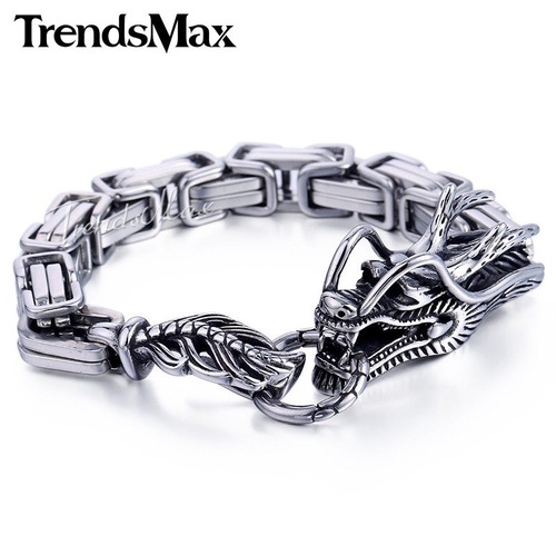 【送料無料】 メンズ ブレスレット アニマル動物 ドラゴン 頭 ケーブル リンク 316L ステンレス チェーン 20000383