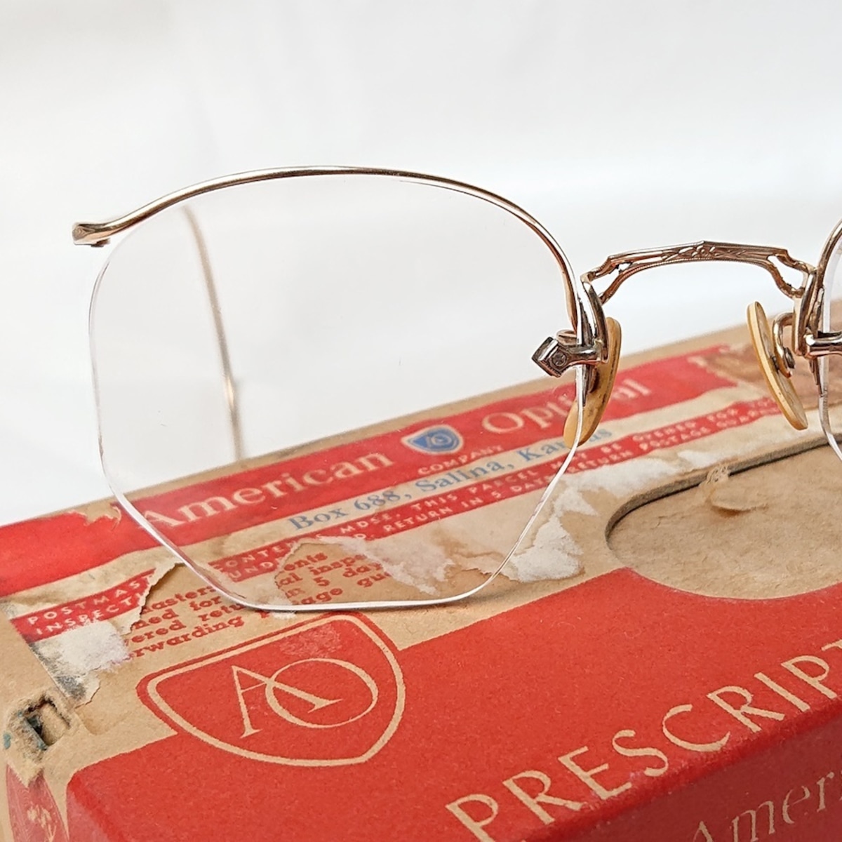 Numont Rim 1930's~40's AO NUMONT FULVUE アメリカンオプティカル ニューモント フルビュー 眼鏡 メガネ 手彫彫金 ハーフリム ...