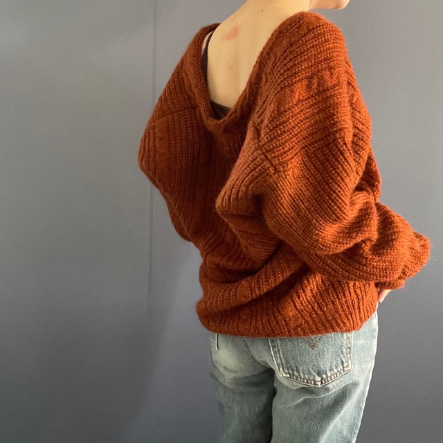 MOHAIR terra-cotta vneck knit