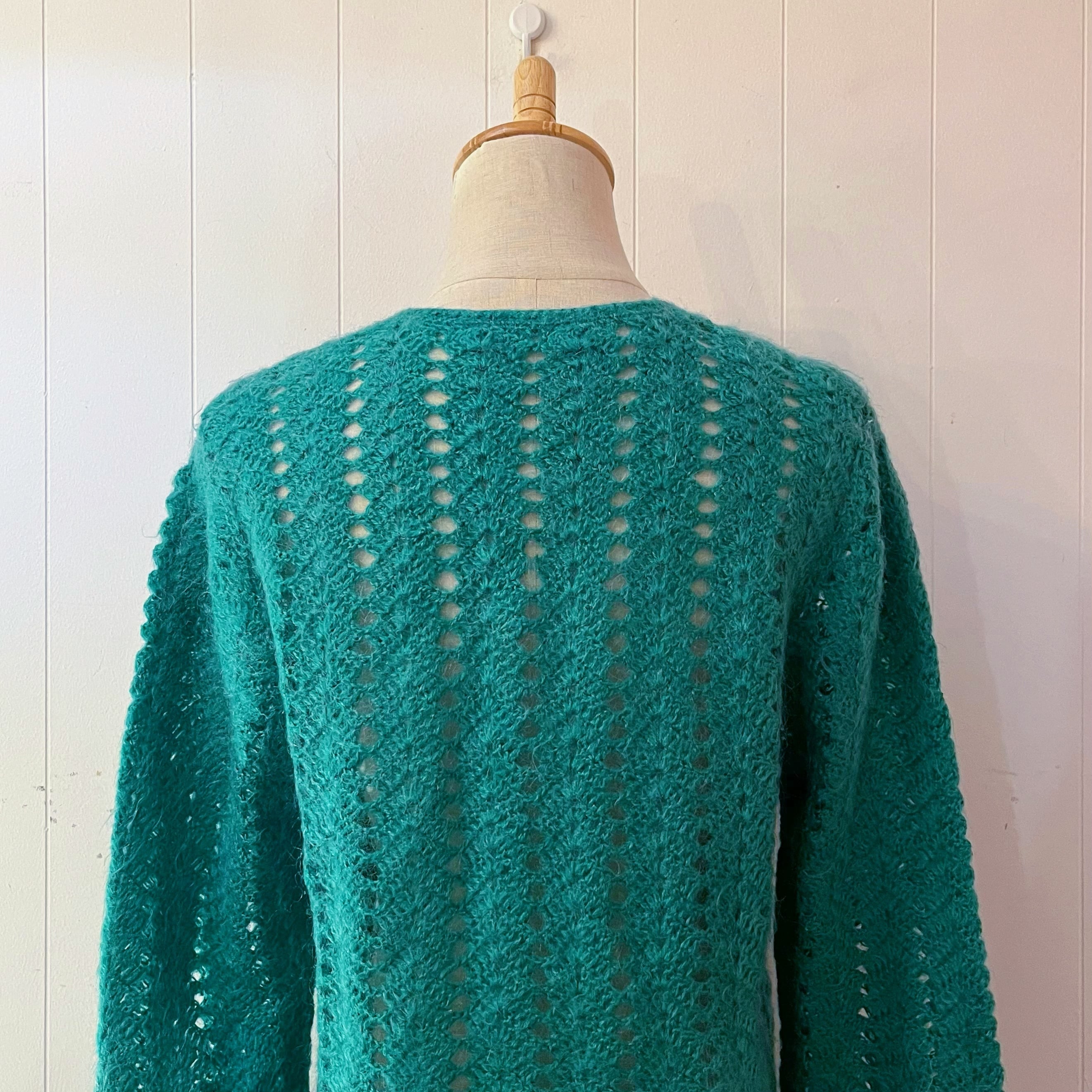 green crochet knit cardigan