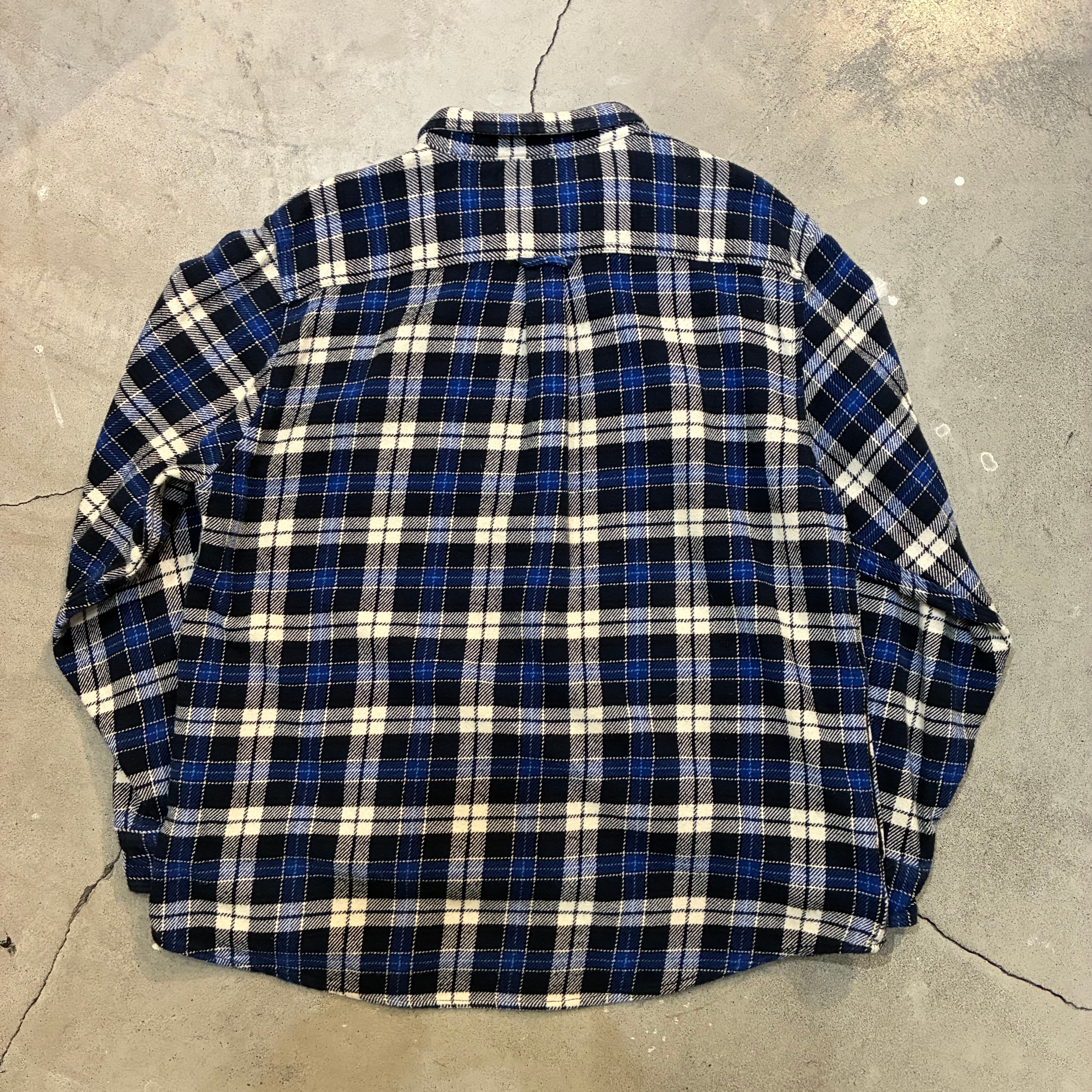 希少90's ORVIS ヘビーネルシャツ　ブルゾン　オンブレチェック　青黒 希少90's ORVIS ヘビーネルシャツ ブルゾン オンブレチェック 青黒