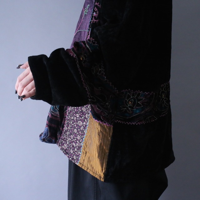 "刺繍" multi fabric switching design over silhouette special jacket