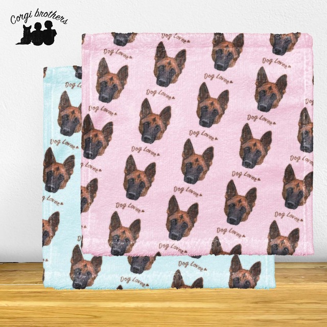 【 ジャーマンシェパード 毛色1色 】 タオルハンカチ　ピンク＆ブルー2枚セット　プレゼント　犬　うちの子　200ｍｍｘ200ｍｍ
