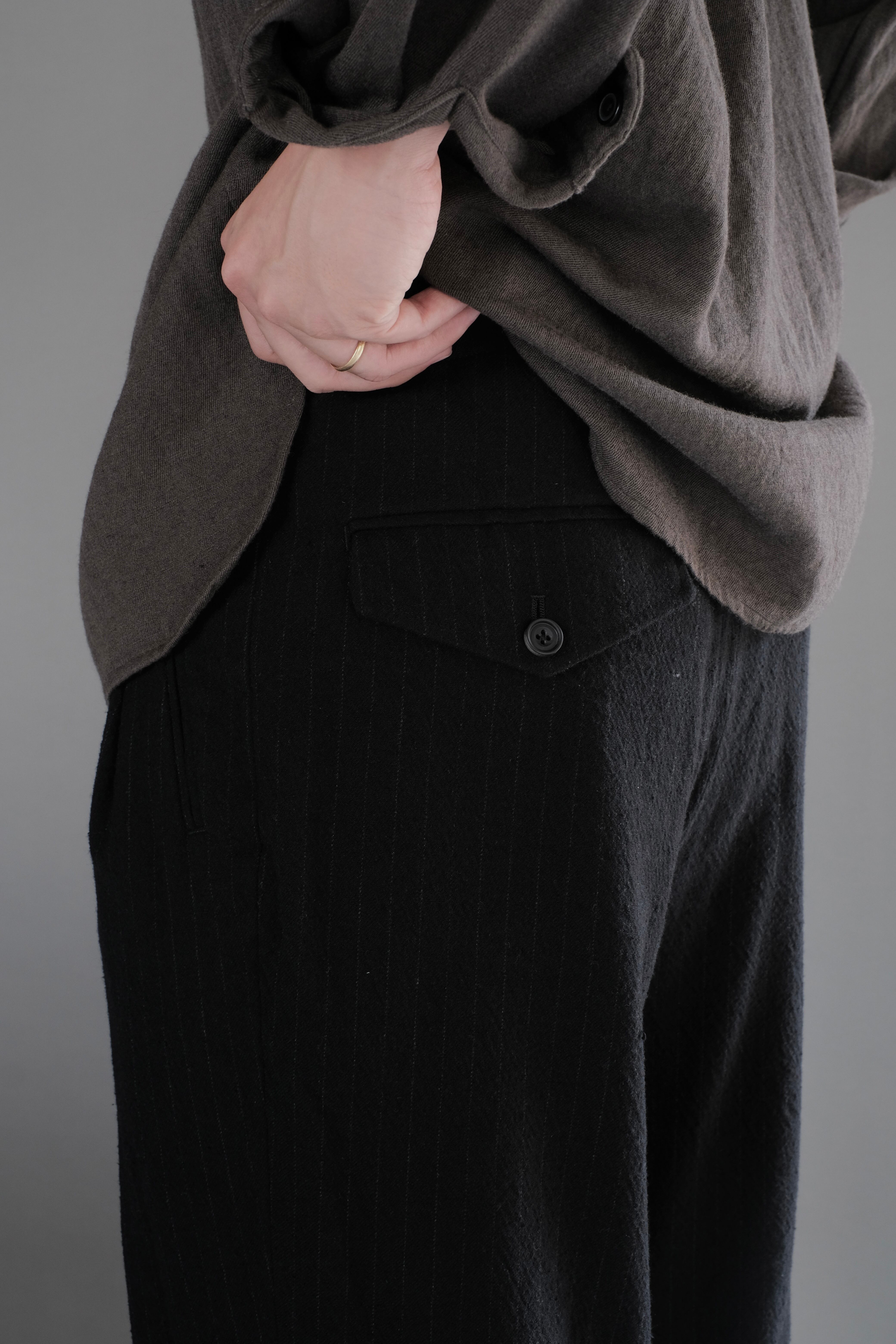ULTERIOR / WASHED WOOL SILK STRIPE DRAWSTRING PANTS 