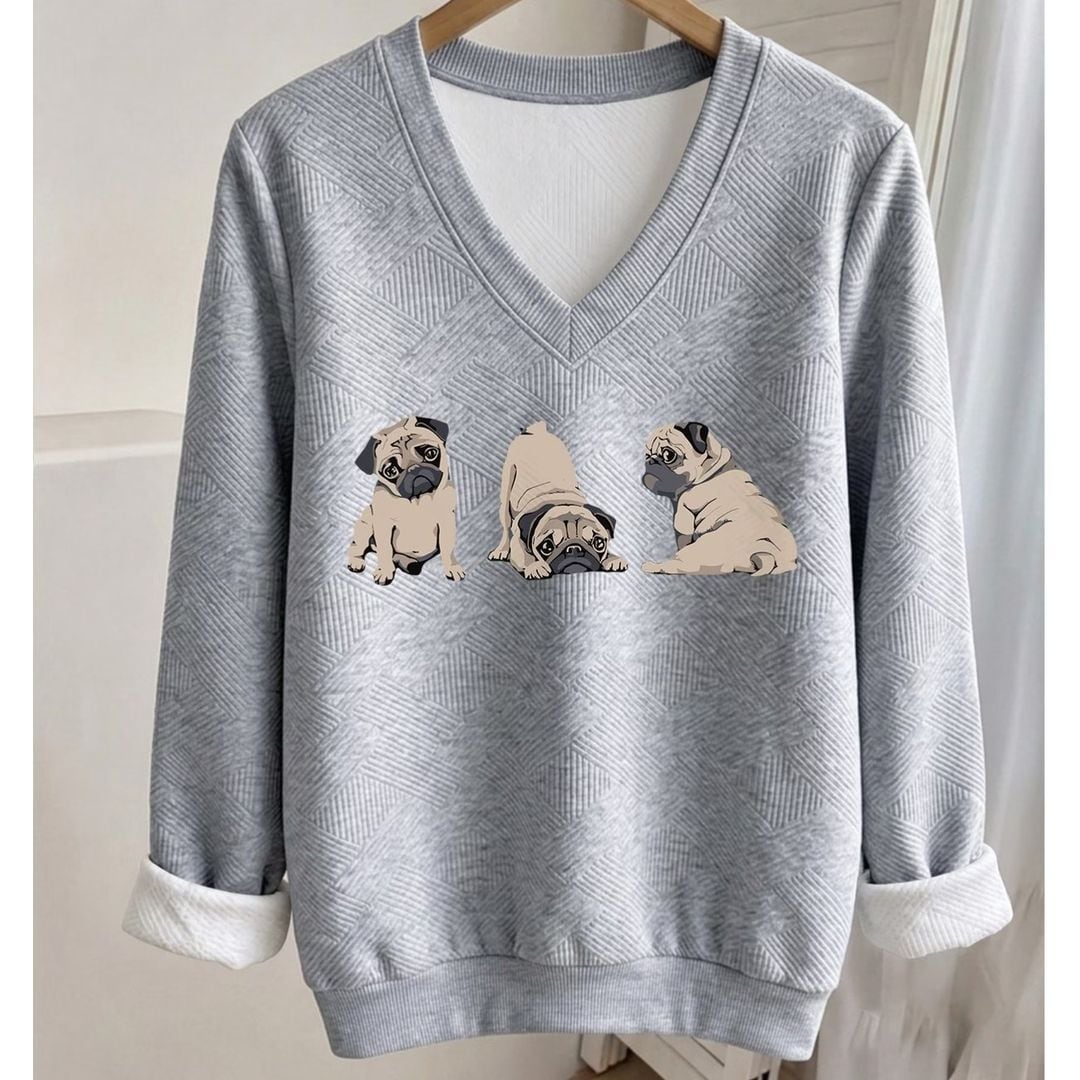 Printed pullover -3pugs- t-item-0633 | Pug shower - パグシャワー