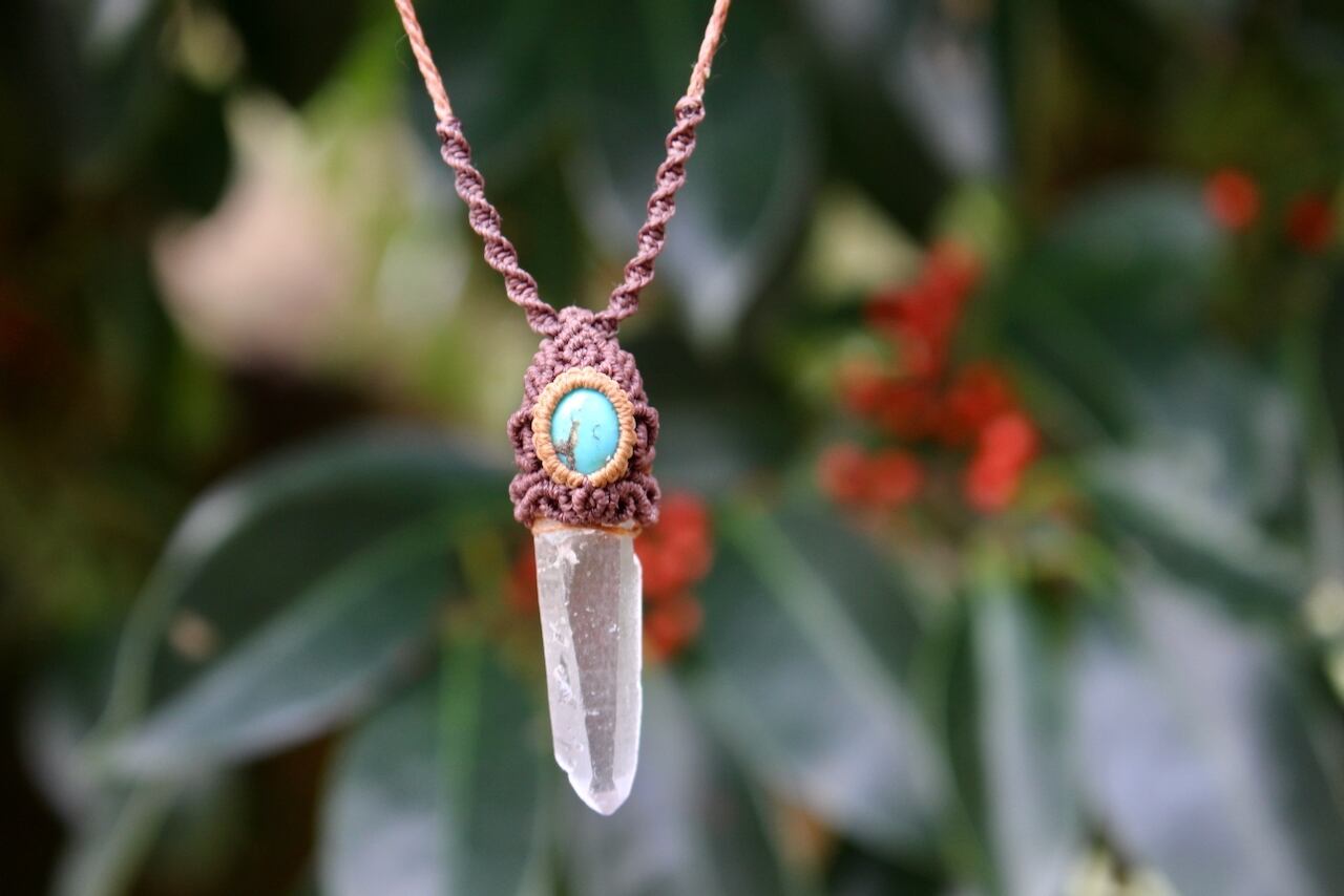 Lemurian Seed Crystal  & Turquoise micro macrame pendant
