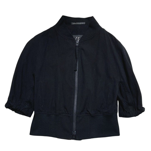 Y's ワイズ　ダブルジップアップ　ブルゾン　半袖　無地　黒　山本耀司　レディース　サイズ１