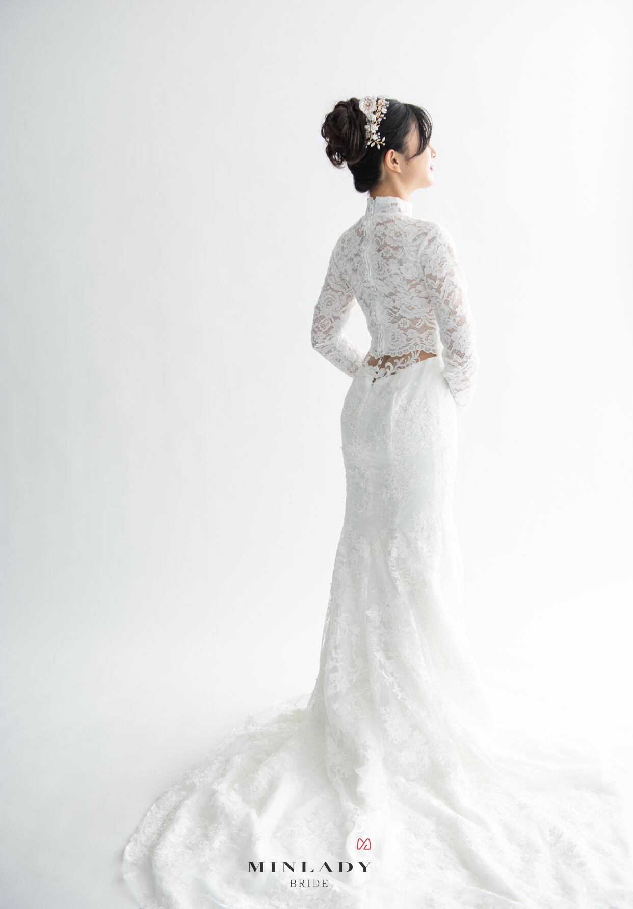 長袖レースハイネックボレロ 長袖 ハイネック 総レース ボレロ | MINLADY BRIDE