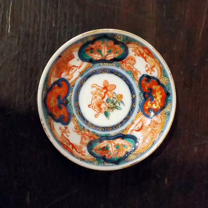 グリーン・ホワイト系 完成品♪ 大聖寺伊万里 金襴手 百花繚乱 花籠に