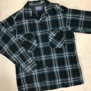 1970'S PENDLETON BLUE/GREEN WOOL CHECK SHIRT