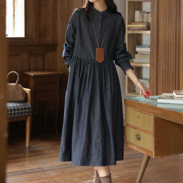 ラウンドネックデニムワンピース　M1361