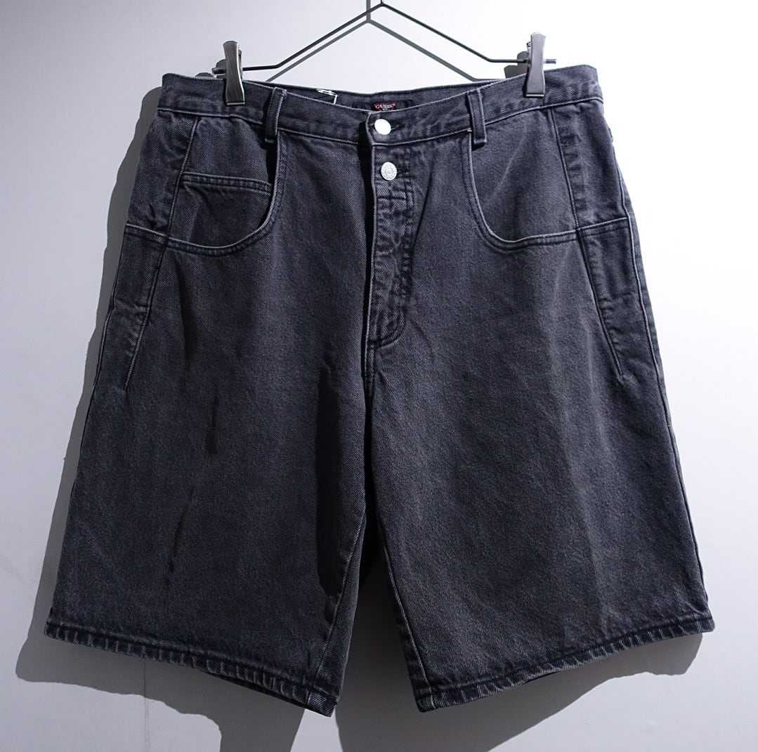 90s "GUESS" Fade Black Wide Baggy Denim Shorts