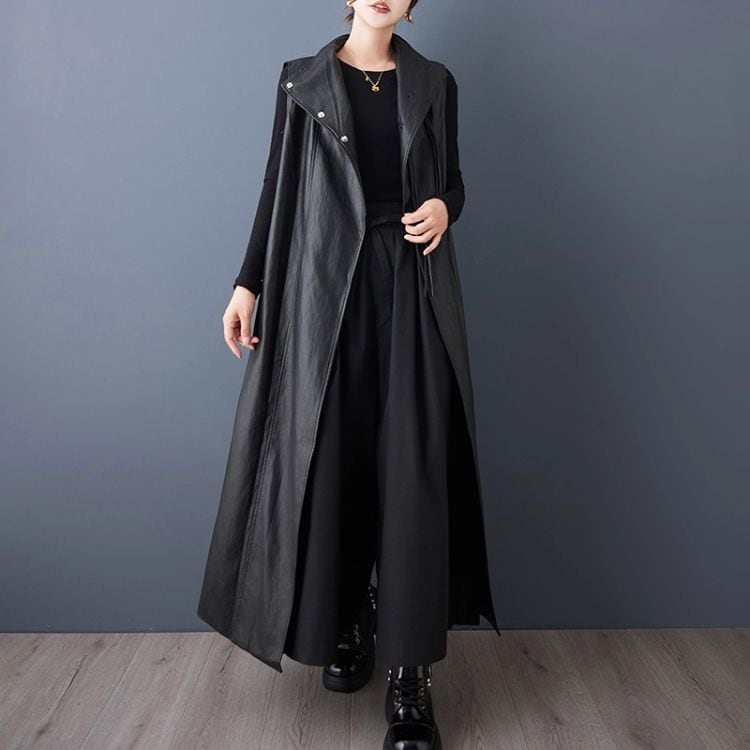 フォーレザーノーカラー ロングジレコート11116