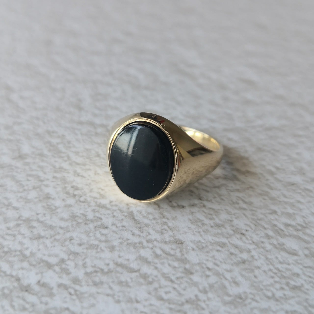 VINTAGE 英国 スクエアシェイプ BLACK ONYX ヘビーウェイト 9CT GOLD