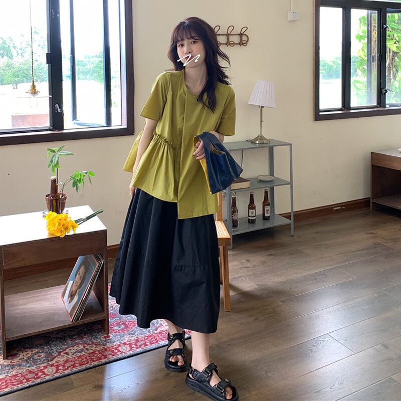 スタイルスタンダードサマーサイドシャツ ハイウェストウェストスカート レトロ 夏物 1号婦人9600097193