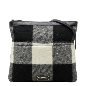 バーバリー ブロックチェック 斜め掛け ショルダーバッグ ブラック ホワイト ウール レザー レディース BURBERRY 中古