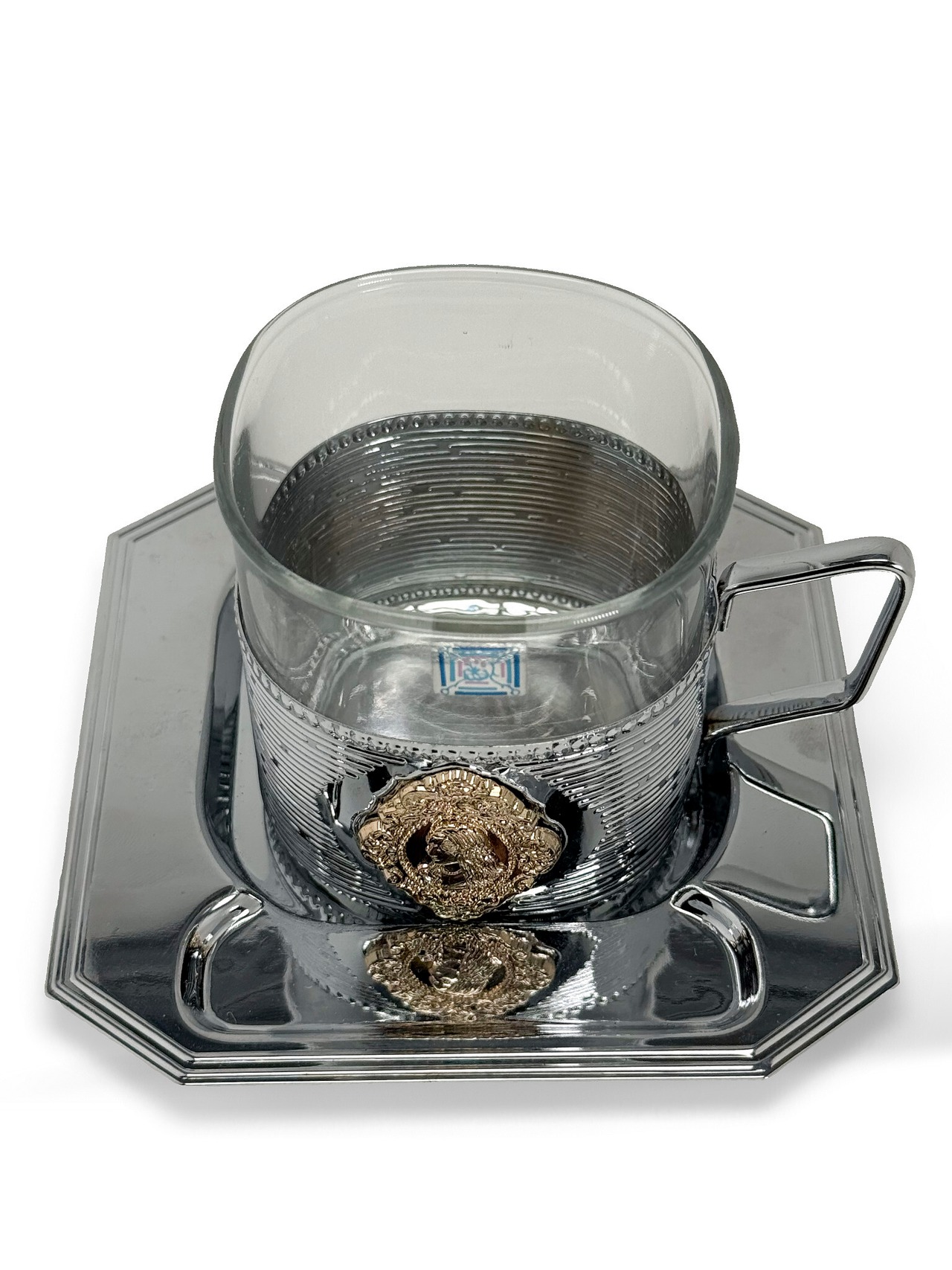 ヴィンテージ雑貨 メタルホルダー付き ガラスカップ＆トレイ セット