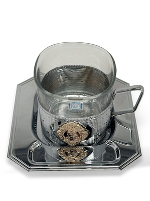 ヴィンテージ雑貨 メタルホルダー付き ガラスカップ＆トレイ セット