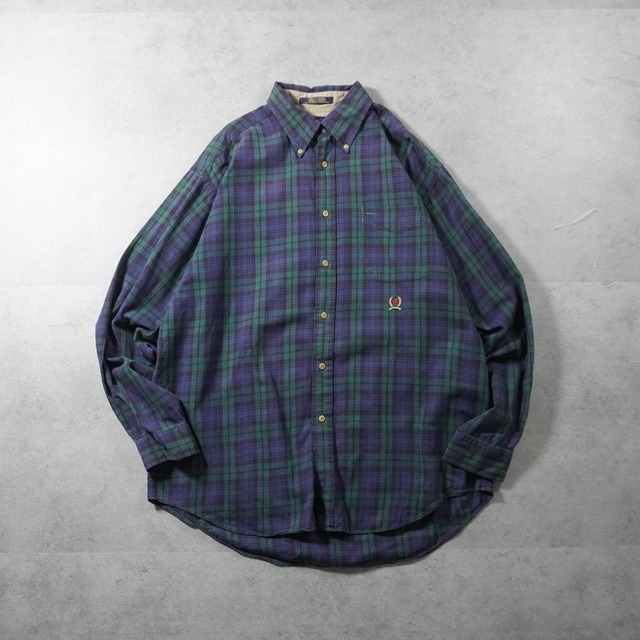 90s Tommy Hilfiger black watch BD shirt [L]古着