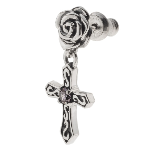 ローズクロスドロップピアス シルバーピアス 片耳分 AKE0081 Rose cross drop earrings Silver earrings for one ear　 シルバーアクセサリー  Silver jewelry