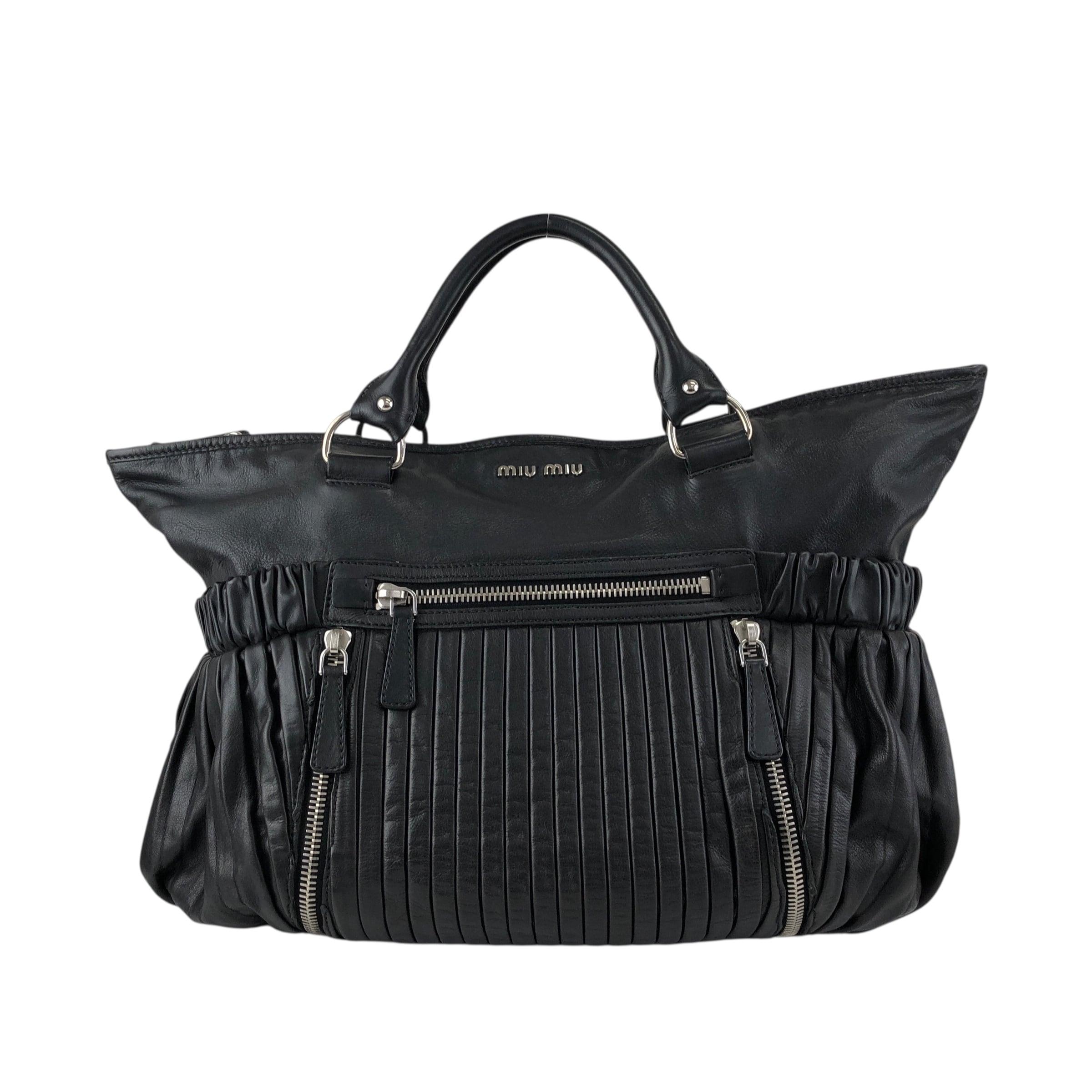miu miu トートバッグ ブラック フロントジッパー レザー vintage