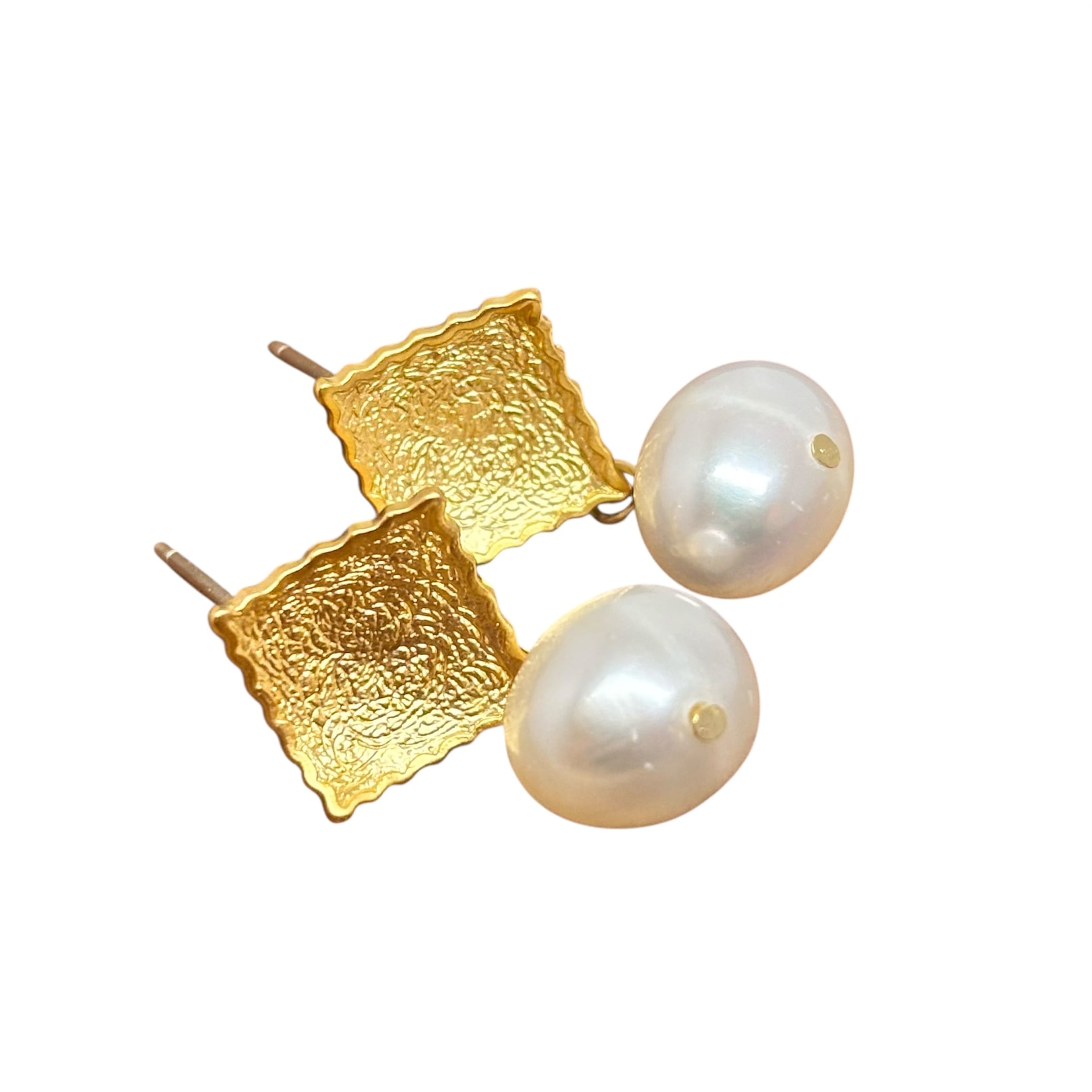 スクエアゴールド パールピアス/silver925ポスト