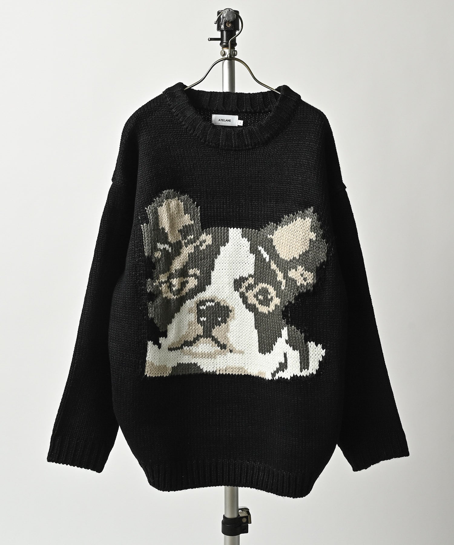 ATELANE 1.5g Low Gauge Knit Crew Neck dog (BLK) 25A-21001
