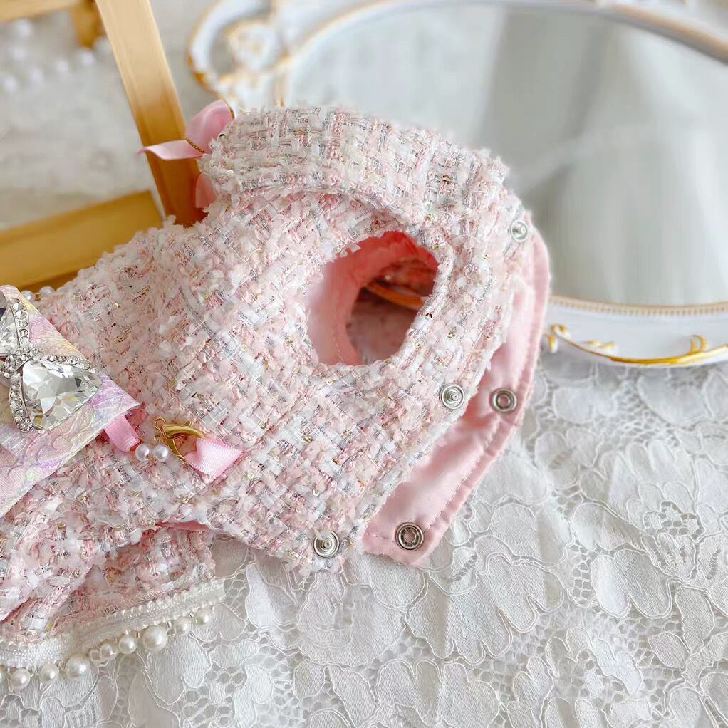 キラキラポシェット付きピンクツイードワンピース プチプラでも可愛い愛犬のお洋服通販 Sunnysevenpet キラキラポシェット付きピンクツイードワンピース プチプラでも可愛い愛犬のお洋服通販 Sunnysevenpet