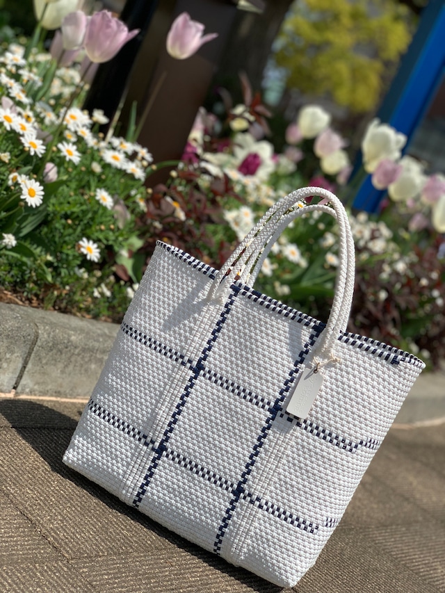 M Mercado Bag (Normal handle) White/Navy