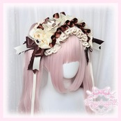 ♡【全3色】ミントチョコレート パールチェーン＆フリルレースリボン お茶会ヘッドドレス ♡
