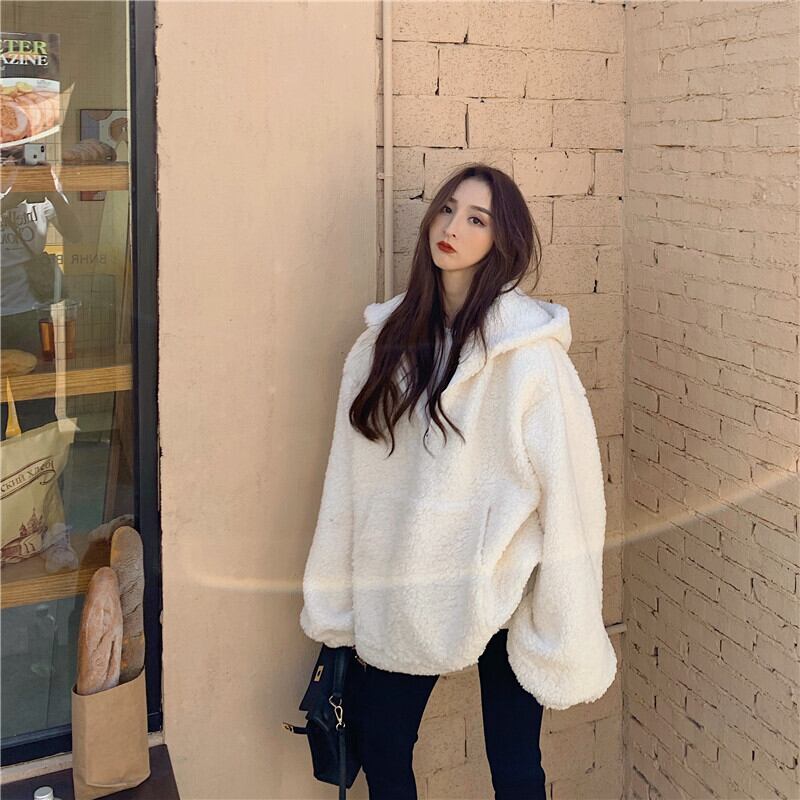 ウールセーター ベルベットルーズジッパーフードトップス オータムウィンター 秋物 冬物 ブラックストロベリース60295408207