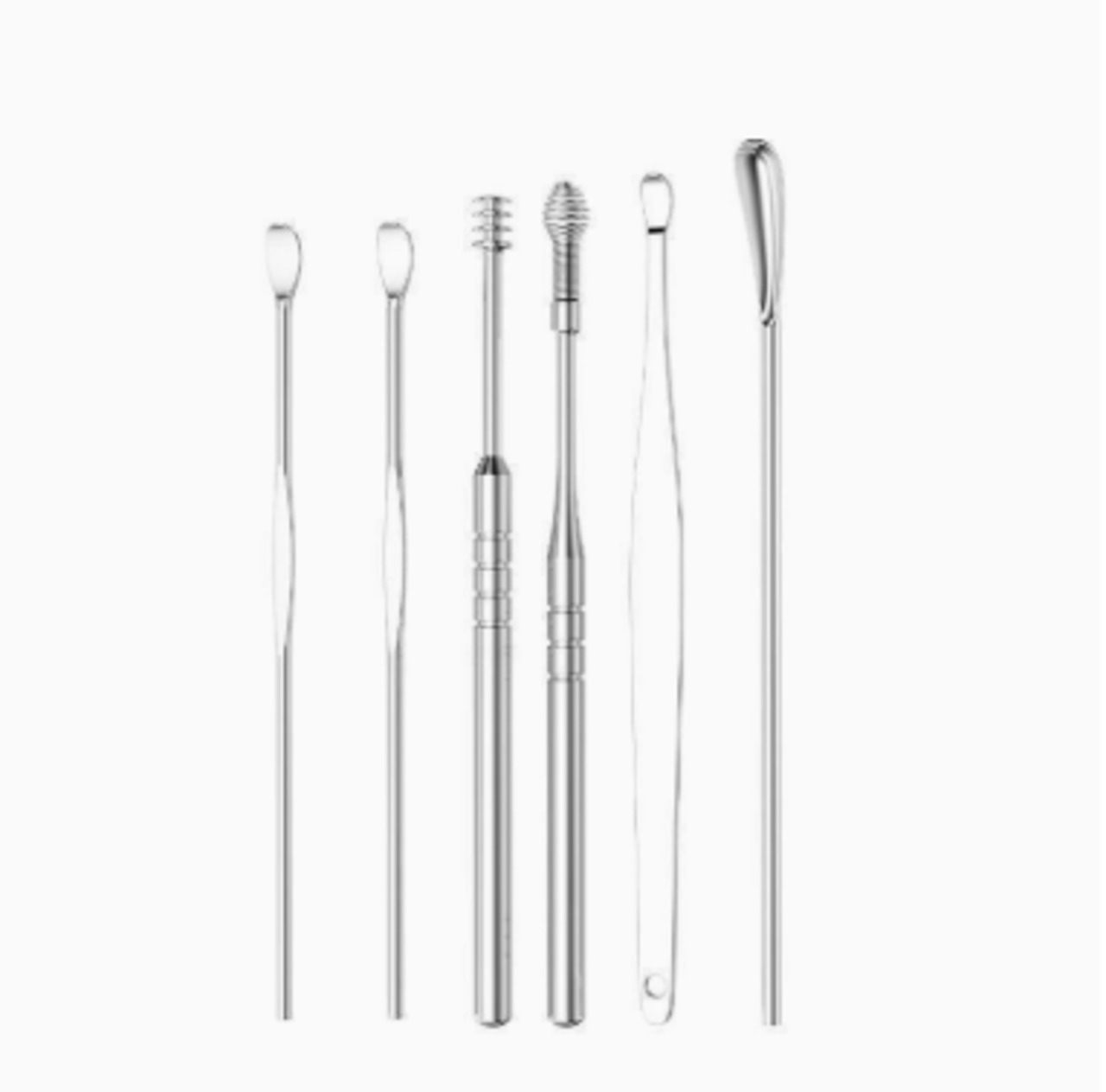 【各種耳かき6本入り】ステンレス耳かき 回転式耳スプーン 耳掃除ツール 安全多機能 便携 家庭用 PP袋入り