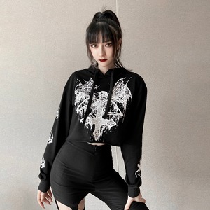 ✞ゴシックレディースルーズショートデビルフーディープルオーバー セーター オータムウィンター ジャケット 秋物 冬物 春夏秋冬 ✞✝✞ゴシック ゴスロリ SM ワンピース 黒 靴 大きいサイズ タイツ ヘッドドレス スカート バイブル 雑誌 本 タイツ アクセサリー ミリロリ 甘ロリ クラロリ 和ロリ エレガント 黒ロリ 姫ロリ 華ロリ AA-AA94365112293