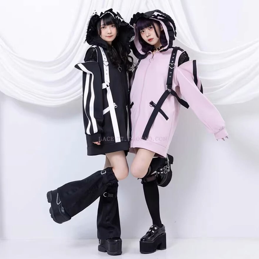 ゴスロリ通販 With U フーディ うさ耳 バックルベルト 双子コーデ 原宿