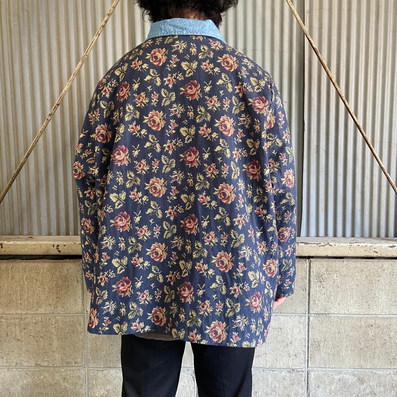Denim＆Co 刺繍 総柄 花 ゴブラン織り ジャケット メンズXL相当 