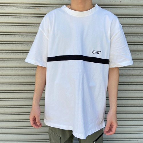 00s NIKE ナイキ ワンポイントロゴTシャツ ラインデザイン 白 XL