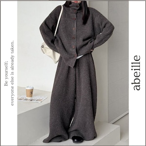 rib knit cardigan & wide pants set 14762