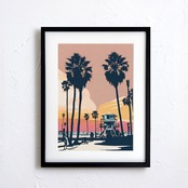 Santa Monica Beach｜西海岸の夕景が彩るビンテージアートポスター｜大人のレトロモダン空間に映えるサンタモニカの風景A2ポスター